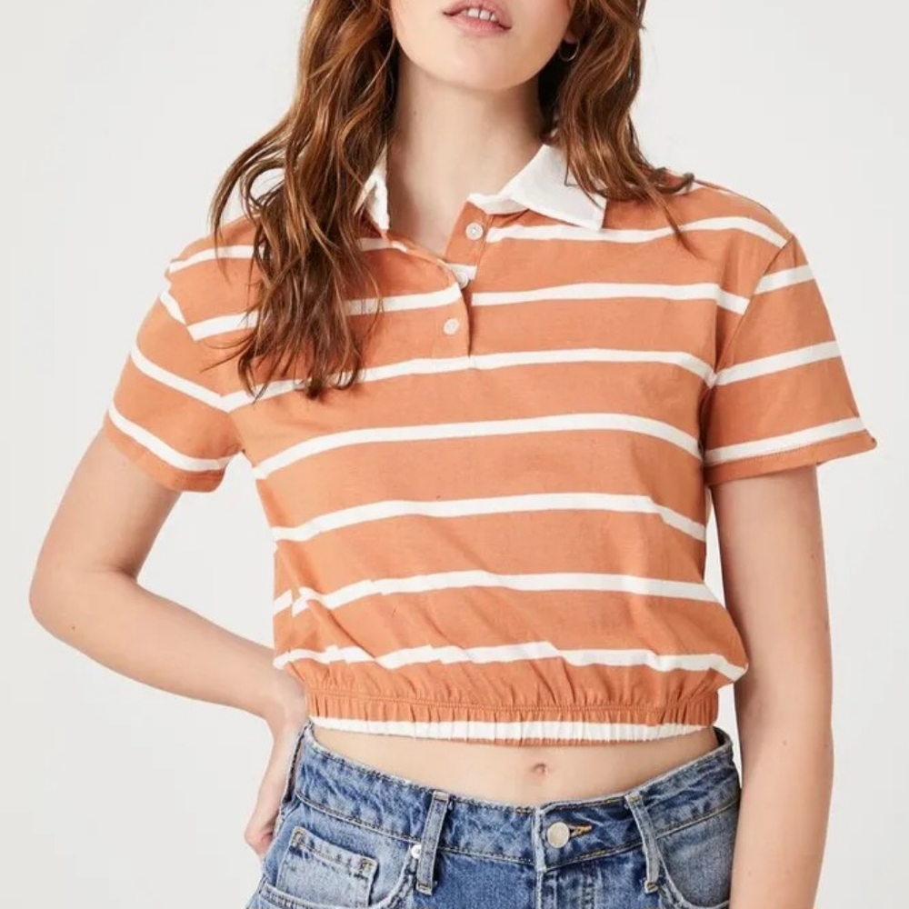 Crave Frame Crop Polo Stripe Top Size XL Varsity Collegiate Preppy